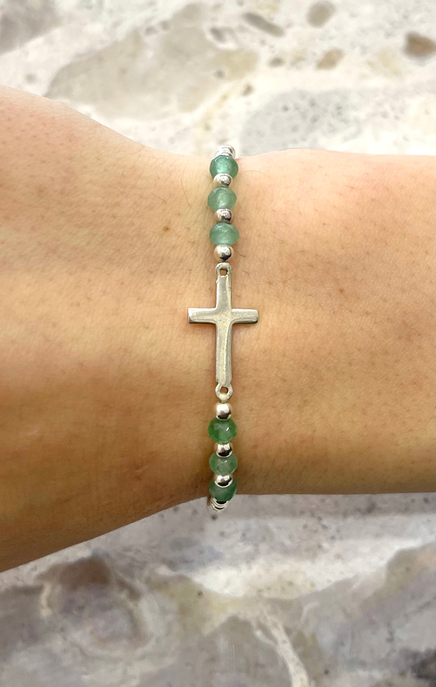 Green and Silver Beaded Bracelet
