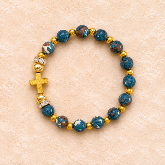 Blue Cross Beaded Bracelet