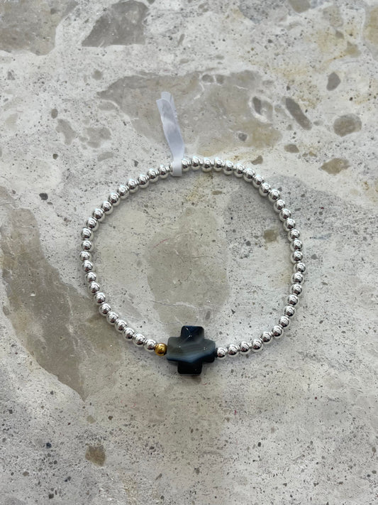 Beaded Gemstone Crucifix Bracelet