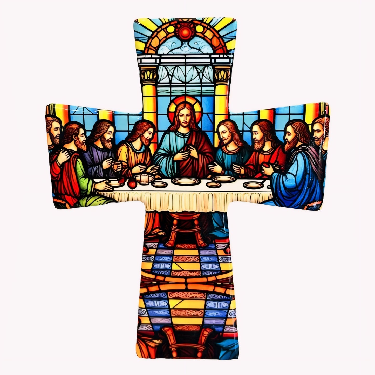 Stained Glass Last Supper Porcelain Cross