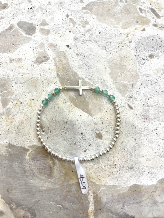 Green and Silver Beaded Bracelet
