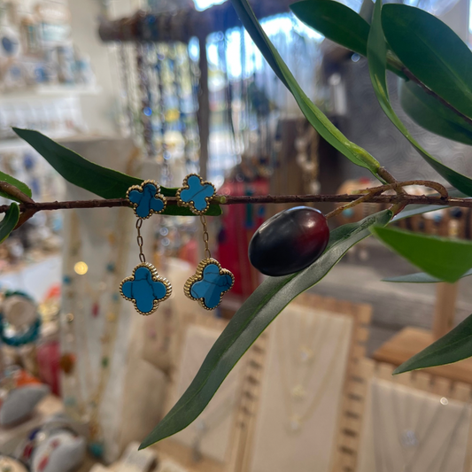 Blue Clover Drop Earings