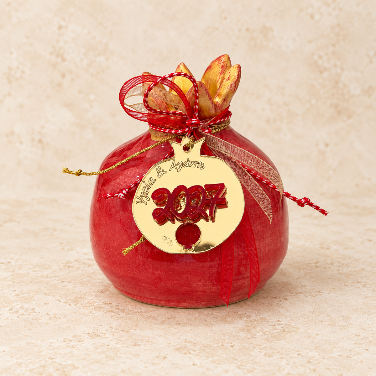 2027 Red Miniature Ceramic Pomegranate