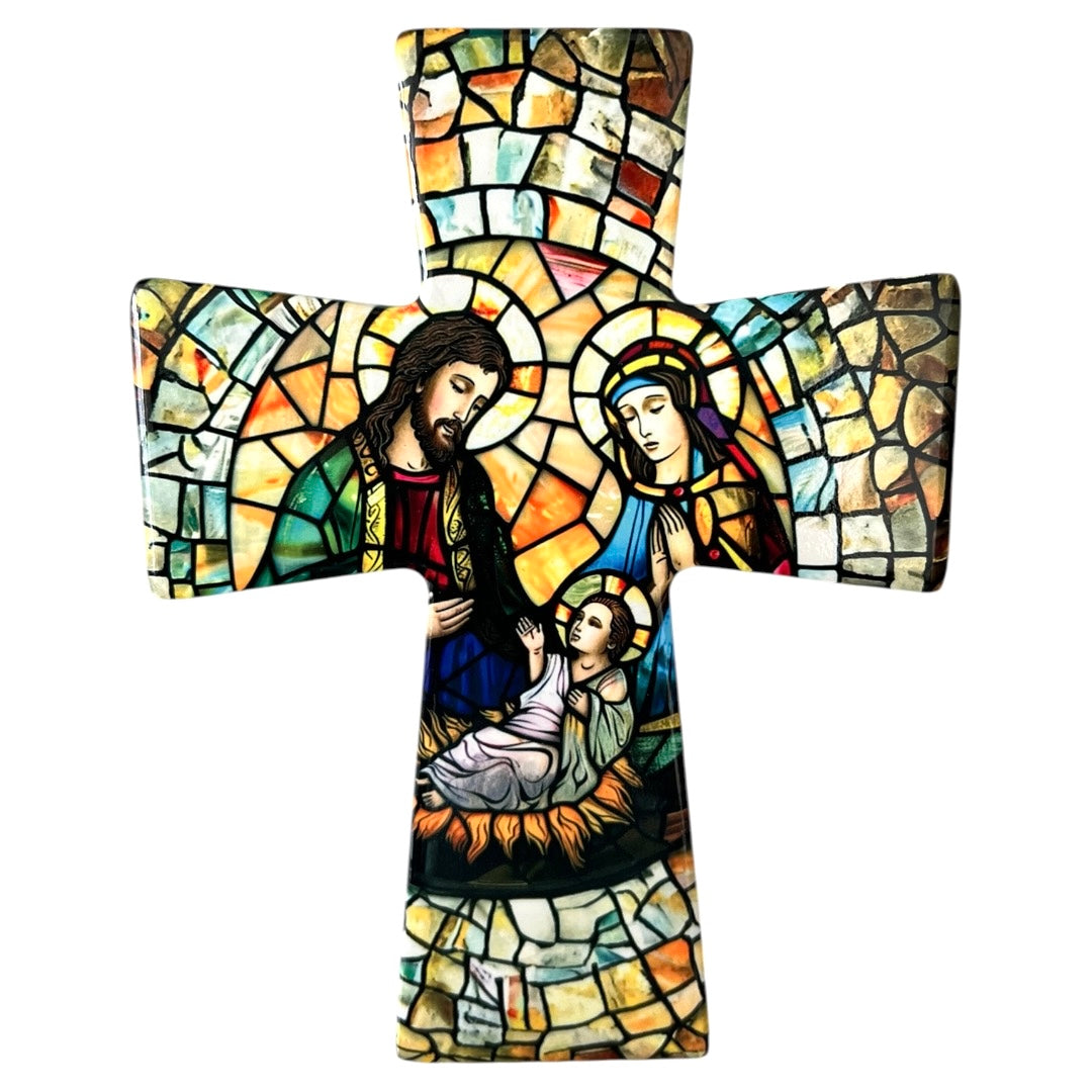 Religious Stained Glass Ceramic Christmas Cross