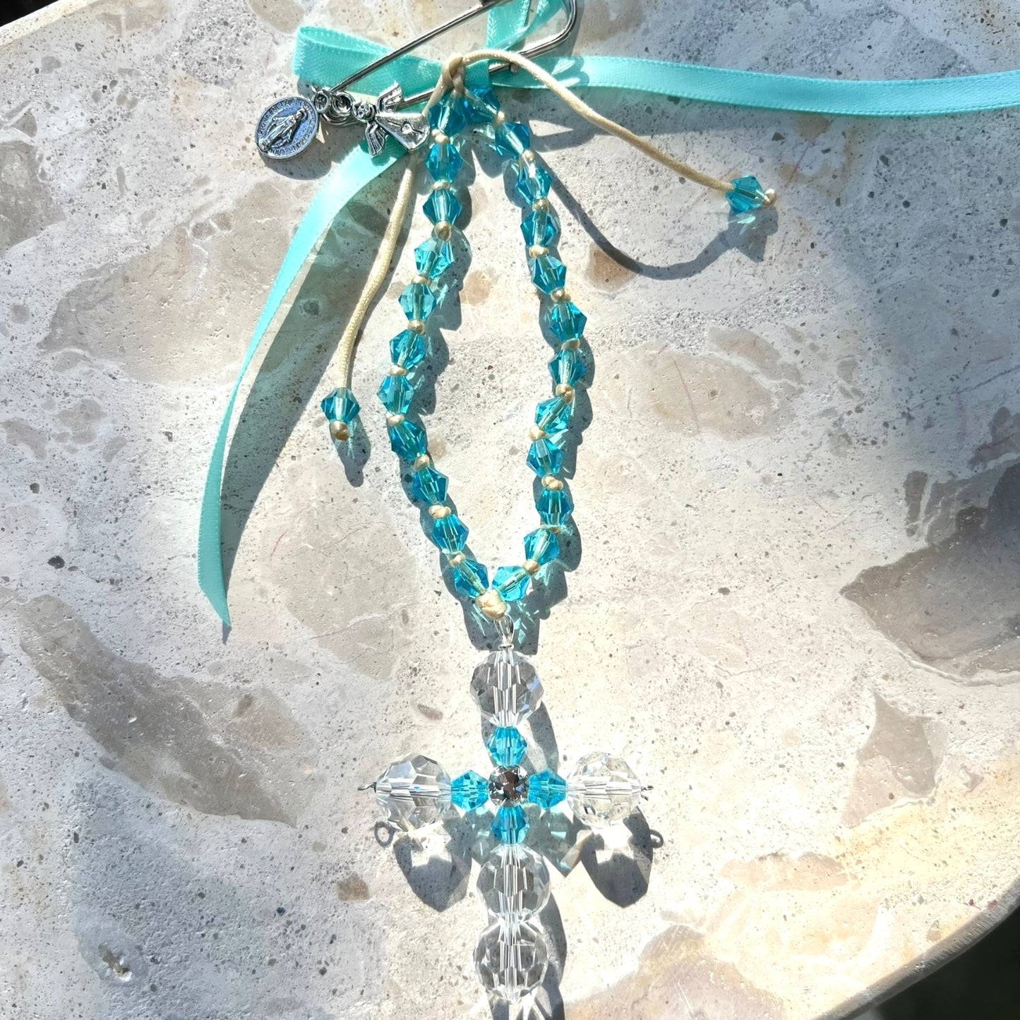 Swarovski Crystal Cross Broach ~ Turquoise