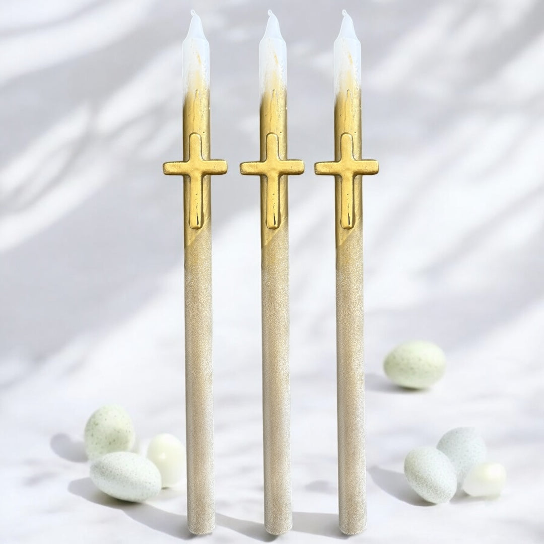 Gold Cross Easter Candle