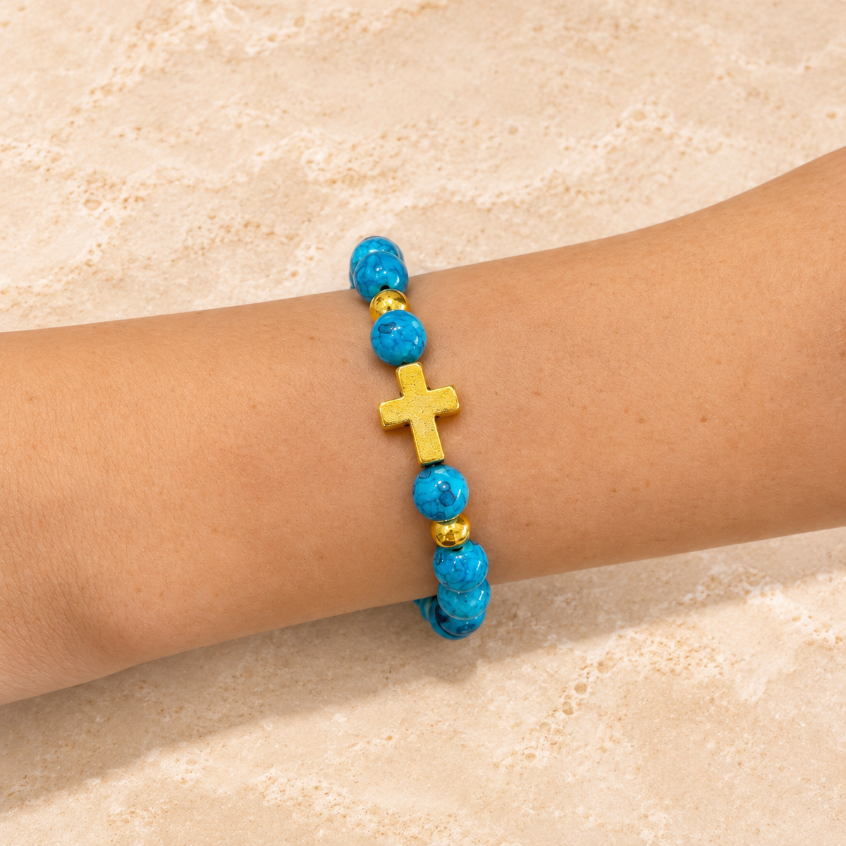Turquoise Cross Beaded Bracelet