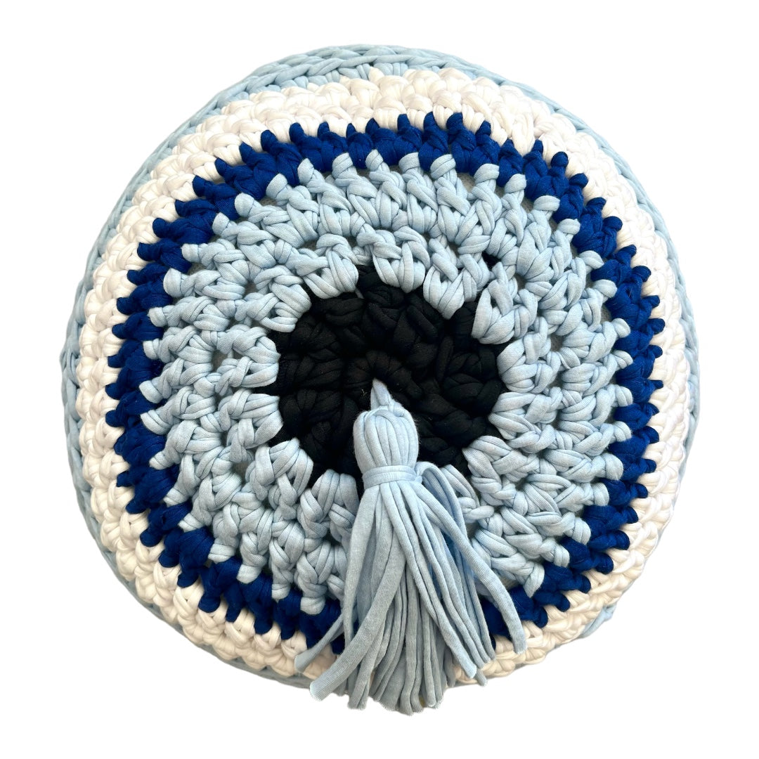 Hand Crocheted Round Mati Cushion Blue