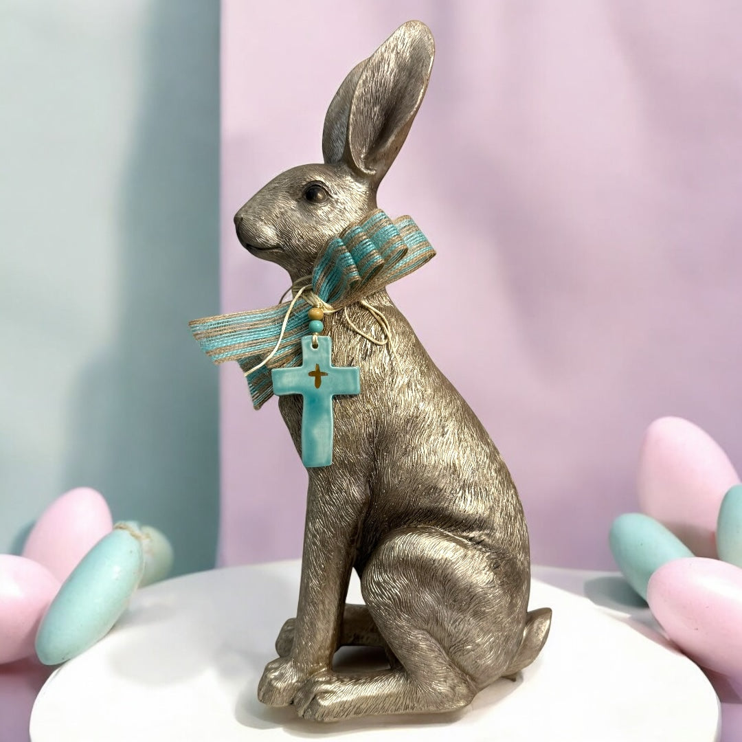 Large Grey Easter Rabbit With Blue Cross