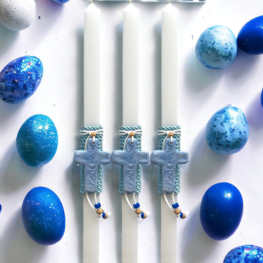 Ceramic Baby Blue Cross Easter Candles