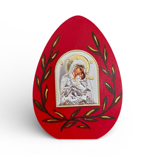 Silver Icon & Olive Leaf Wooden Egg