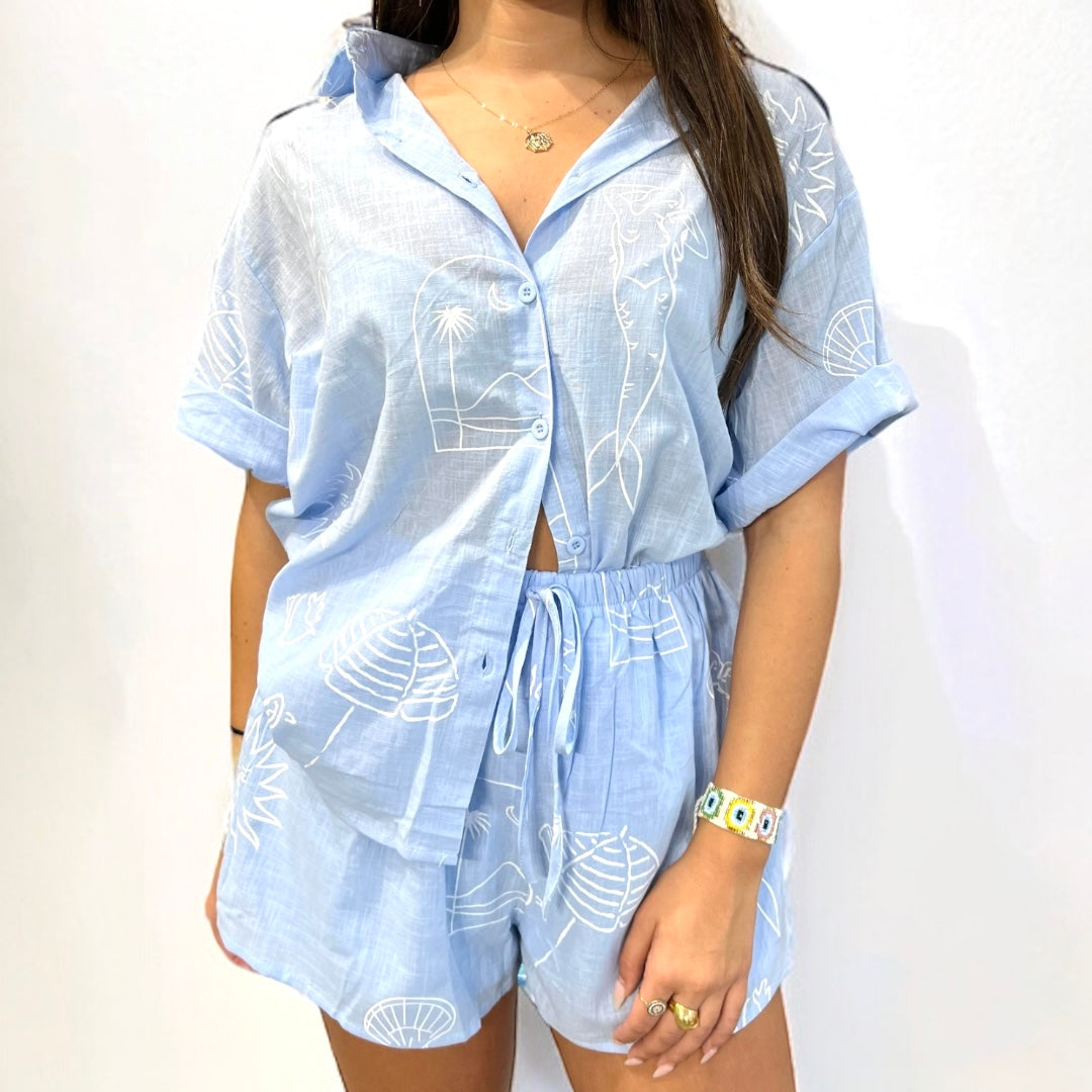 Blue Mermaid Shorts & Shirt Set