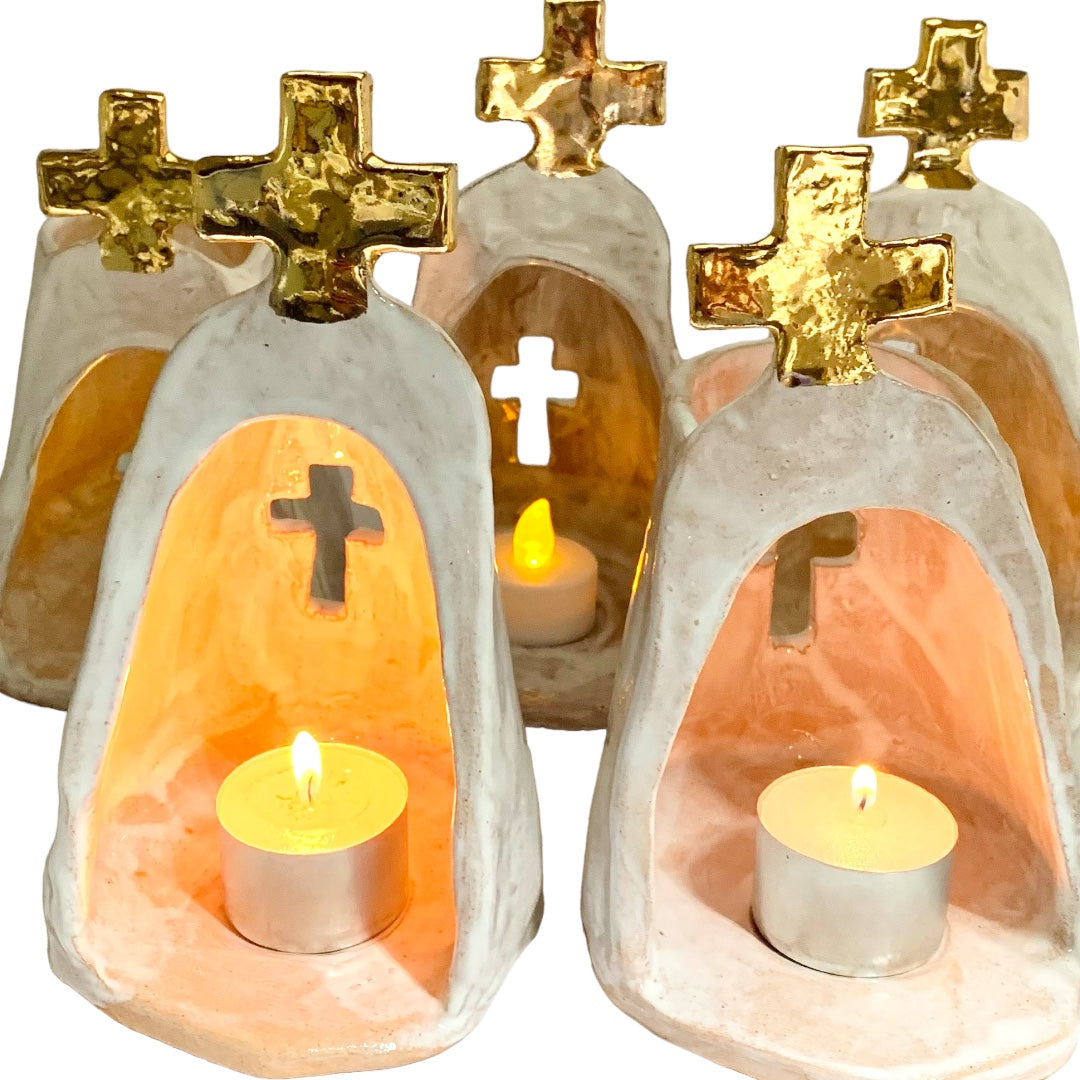 Ceramic 18 Karat Gold Cross Tea-light Alter