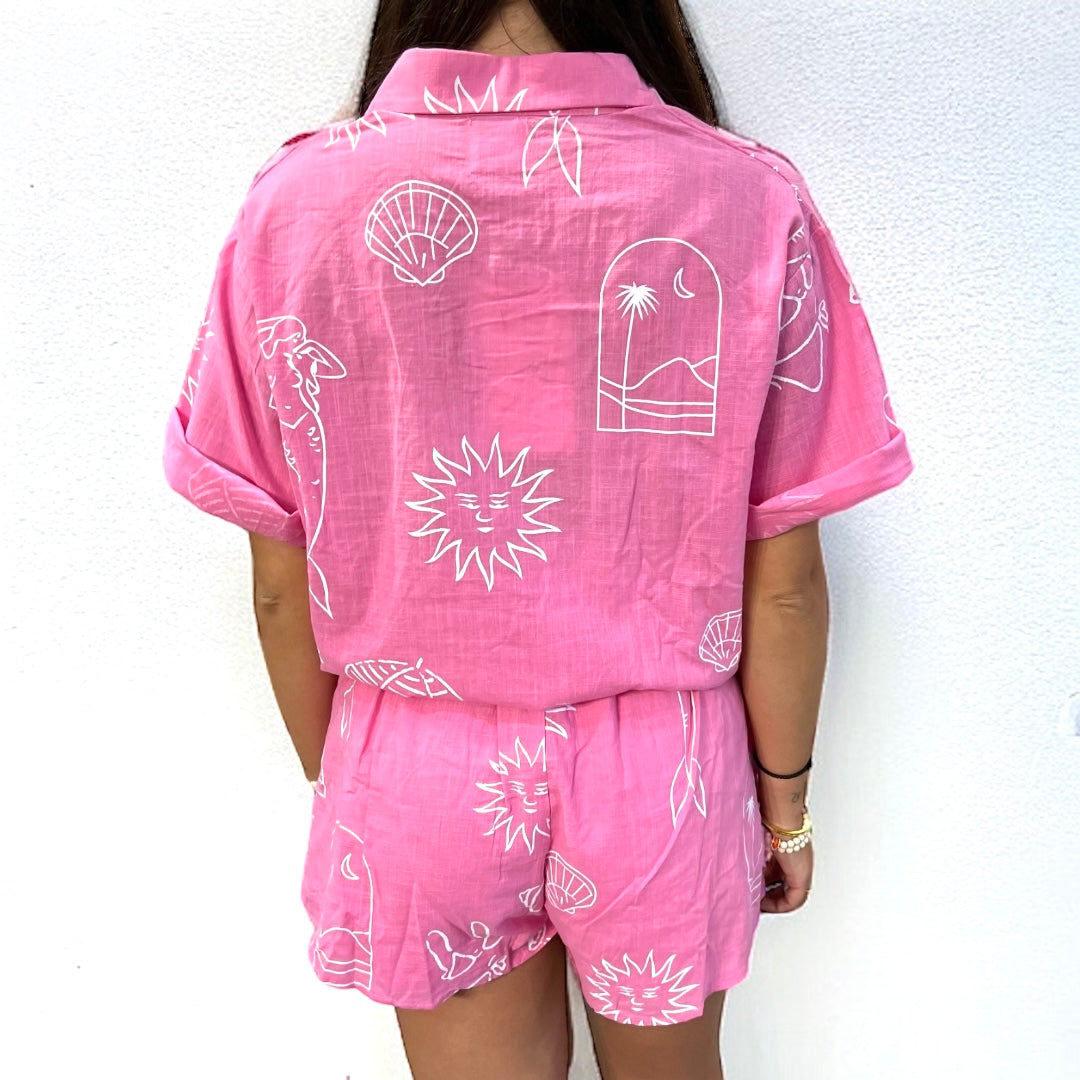 Pink Mermaid Shorts & Shirt Set