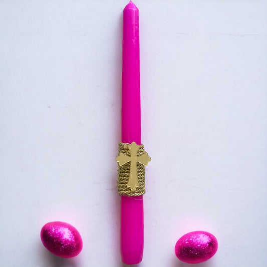 Gold Cross And Pink Easter Candle