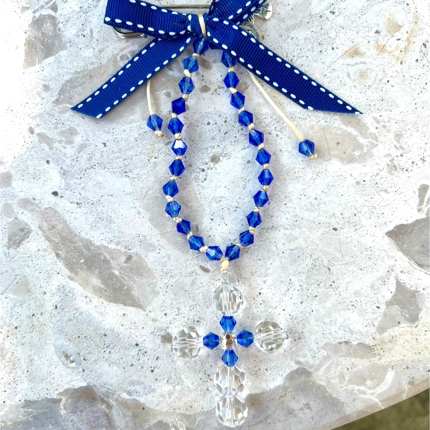 Swarovski Crystal Cross Broach ~ Navy Blue