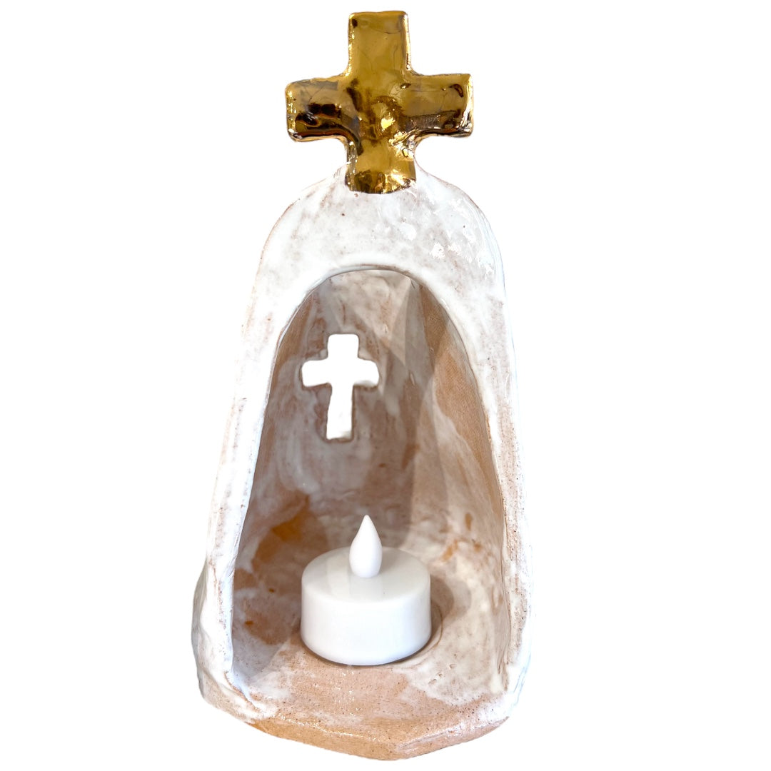 Ceramic 18 Karat Gold Cross Tea-light Alter