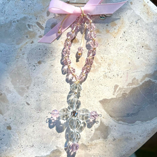 Swarovski Crystal Cross Broach ~ Pink