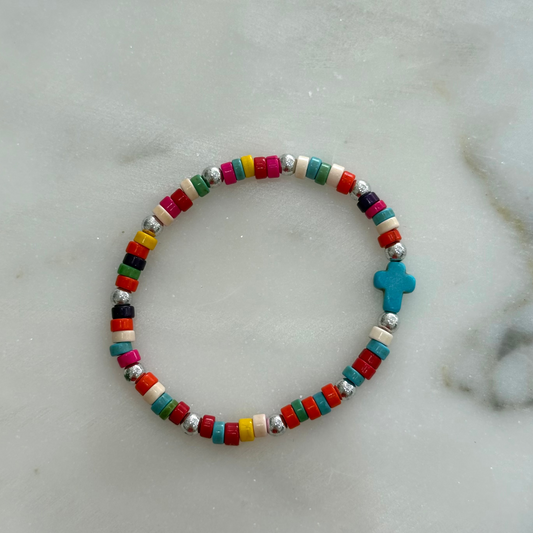 Turquoise Cross Colourful Beaded Bracelet