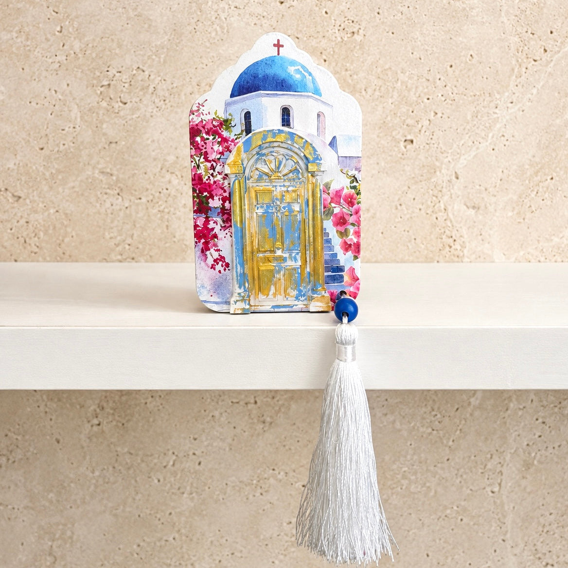Wooden Santorini Church Ornament & Tassel
