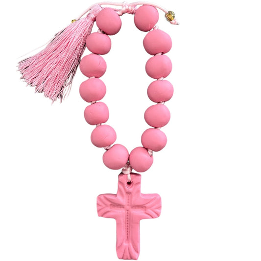 Pink Beaded Clay Cross