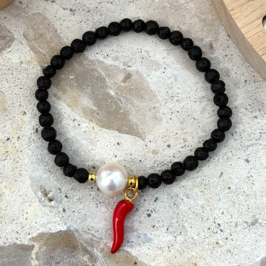 Beaded Chilli Charm Bracelet with Freshwater Pearl