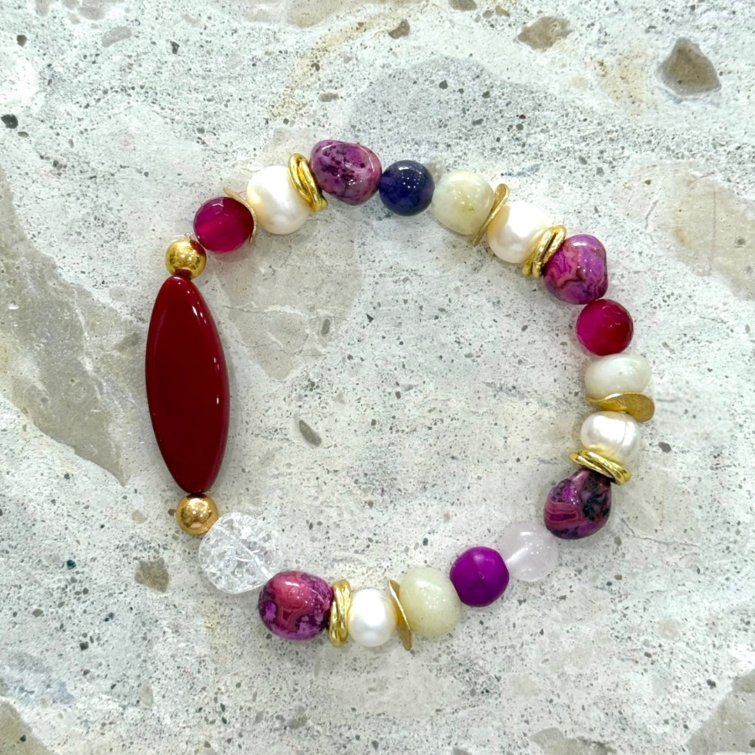 Gemstone & Fresh Water Pearl Beaded Bracelet