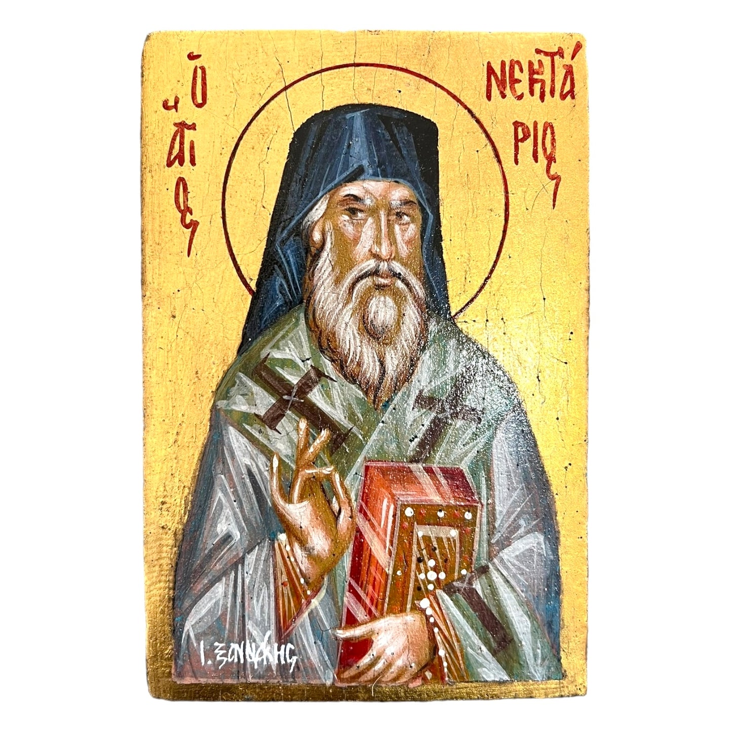 Saint Nektarios Hand Painted Wooden Icon