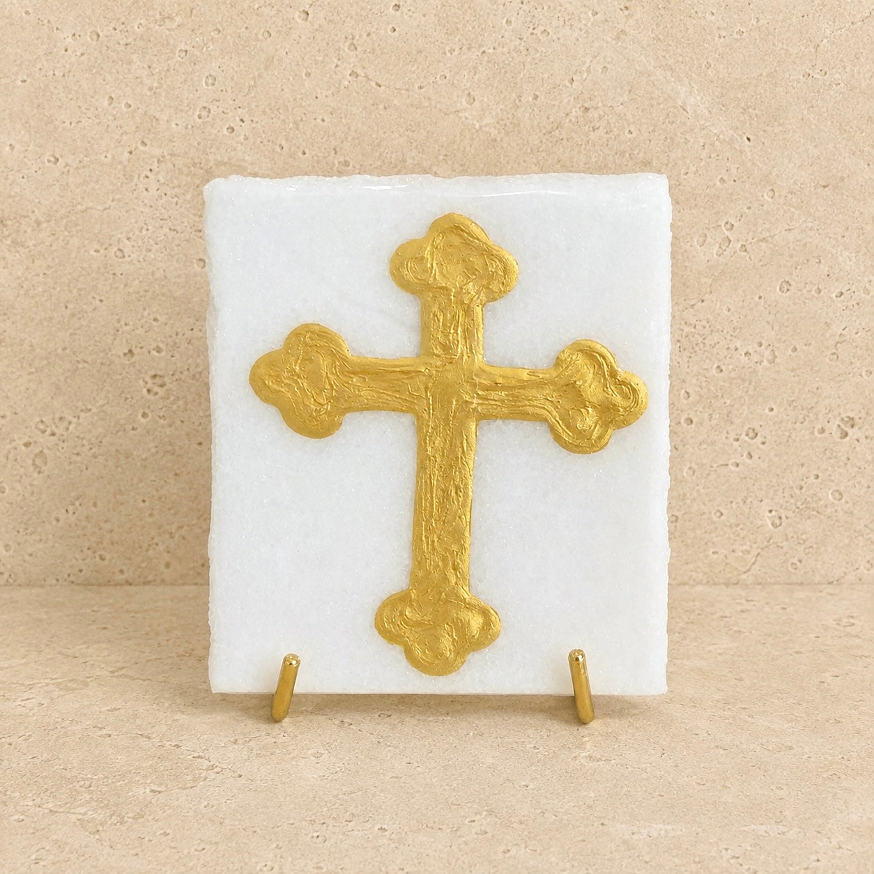 Hand-Painted Gold Cross On Marble
