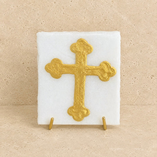 Hand-Painted Gold Cross On Marble