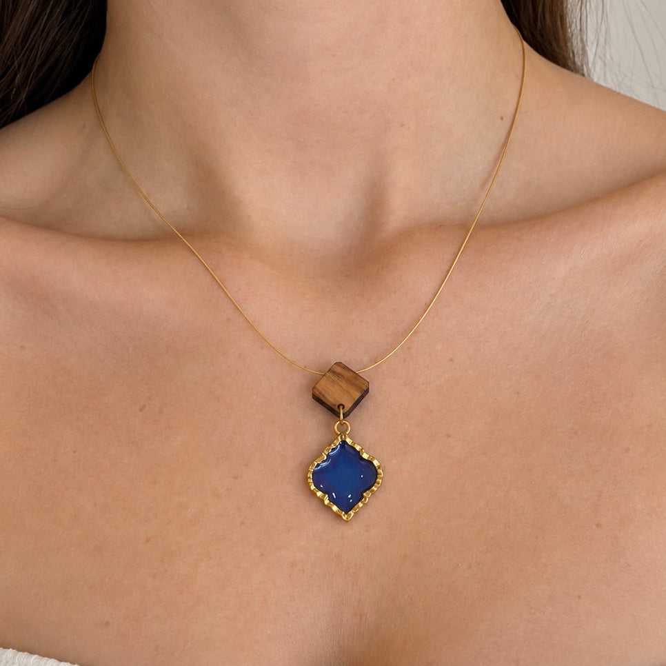 Blue Olive Wood Necklace