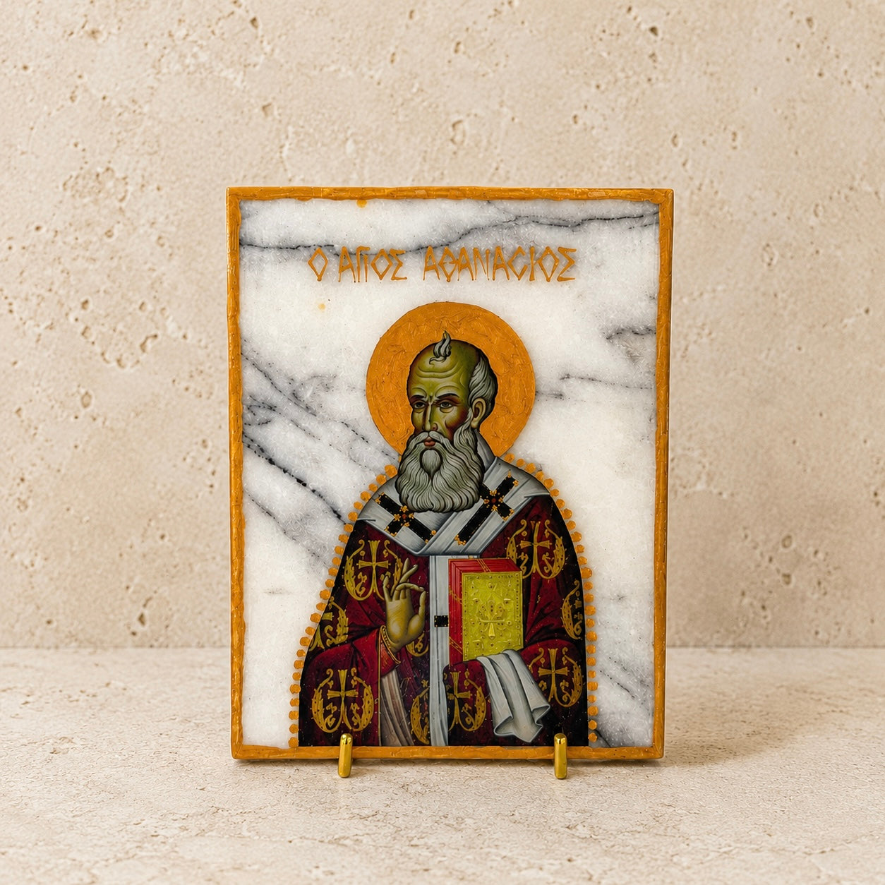 Saint Athanasios Marble Icon