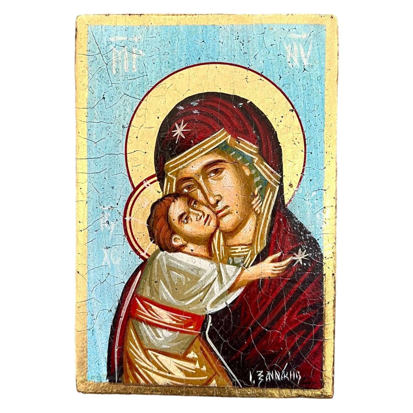 Mary And Jesus Hand Painted Wooden Icon