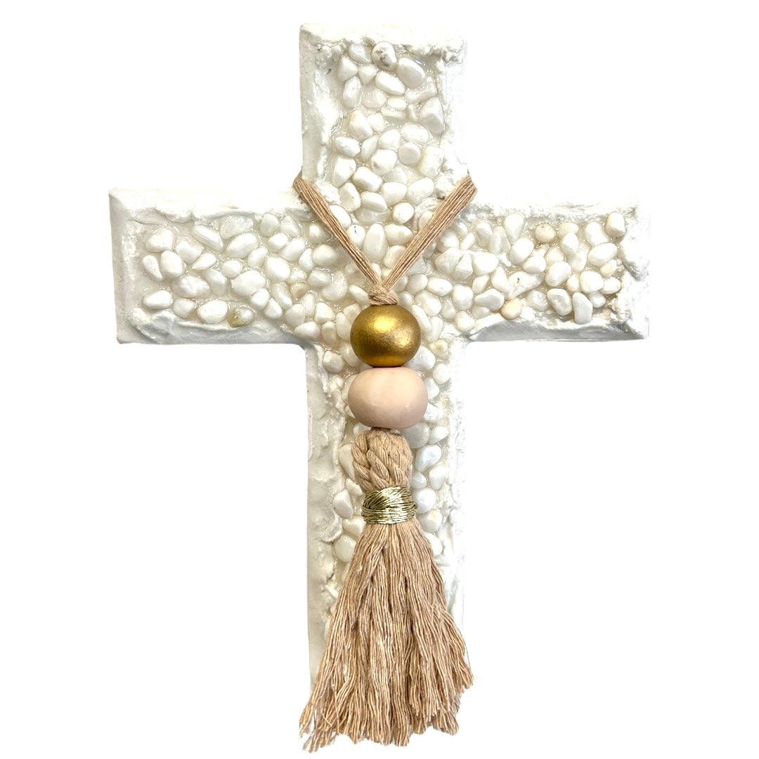 White Gemstone Chip Cross