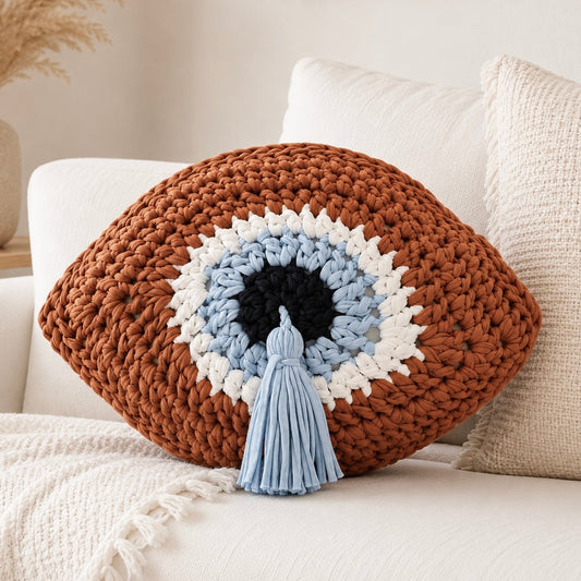 Hand Crocheted Large Evil Eye Cushion