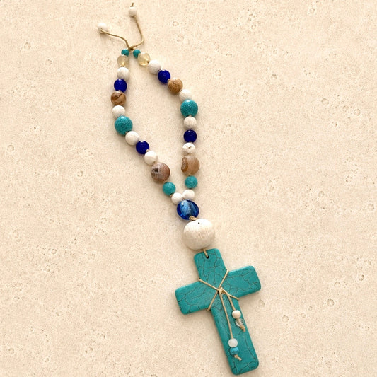 Hand-Beaded Gemstone Cross