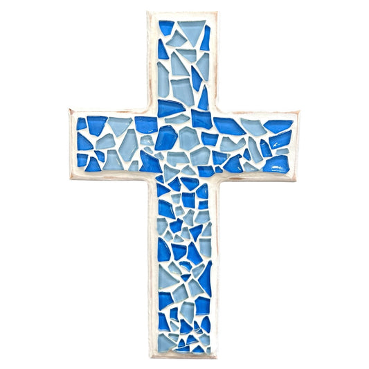 Blue Mosaic Pattern Timber Cross