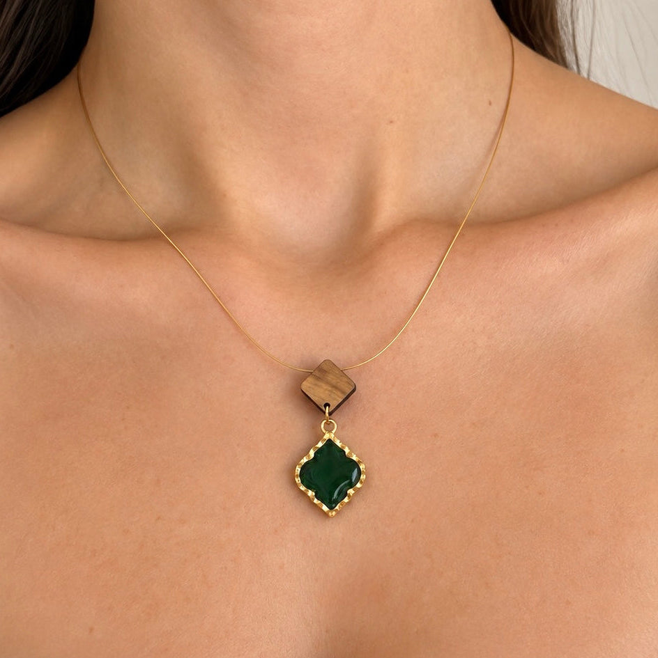Green Olive Wood Necklace