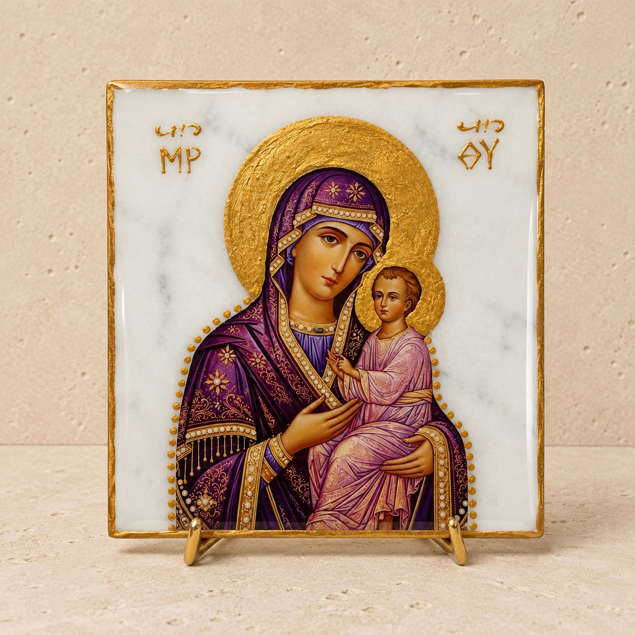 Mary & Jesus Marble Icon