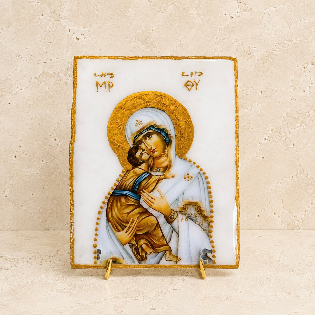 Mary & Jesus Marble Icon