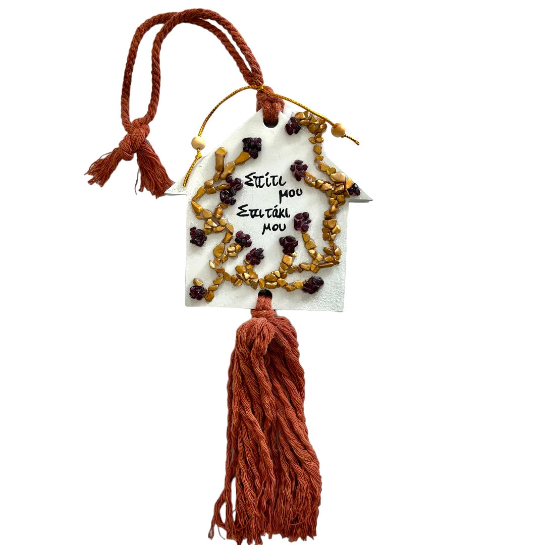 Gemstone Wooden Home Red/Brown Tassel