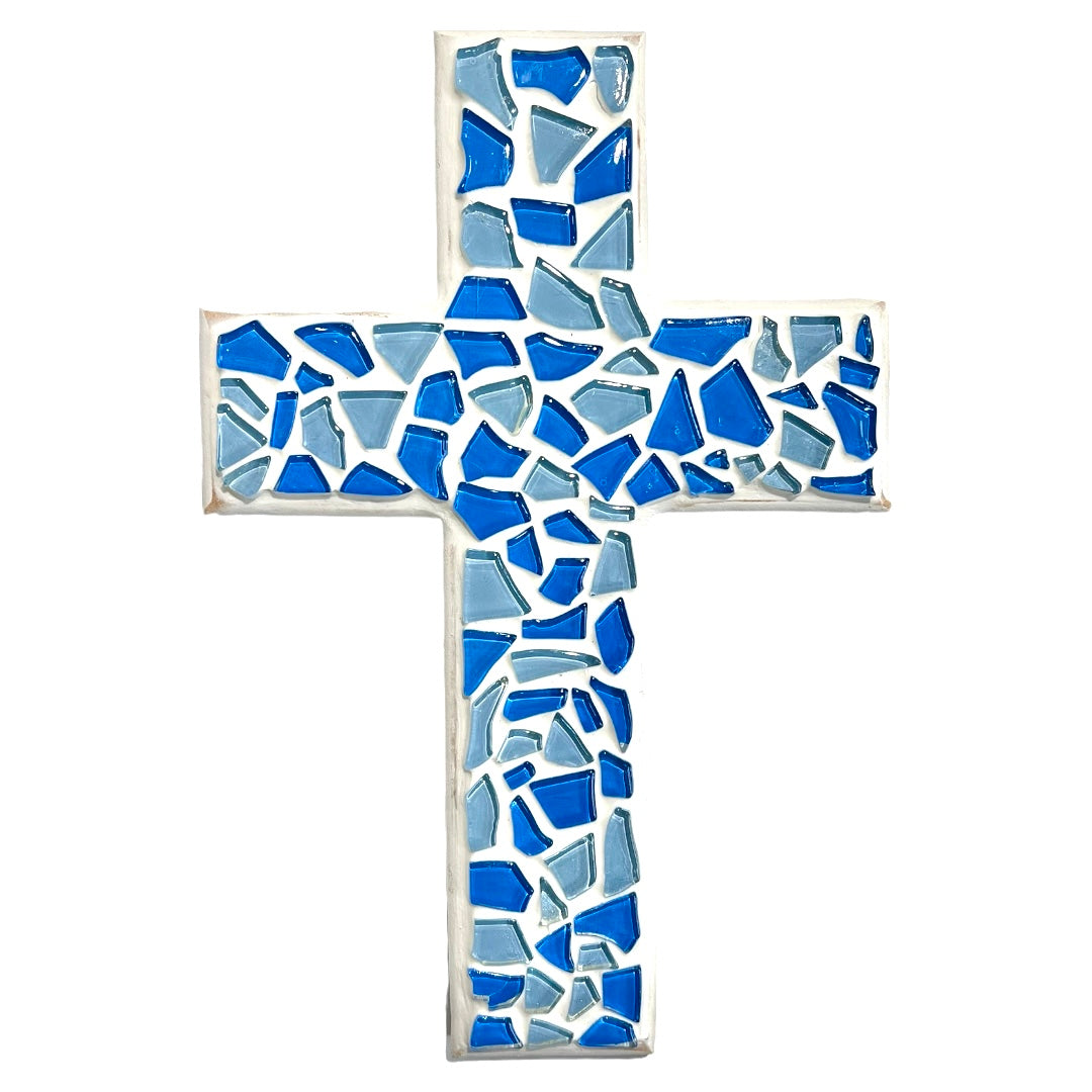 Blue Mosaic Wooden Cross