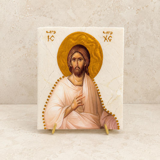 Jesus Icon Travertine Stone Icon