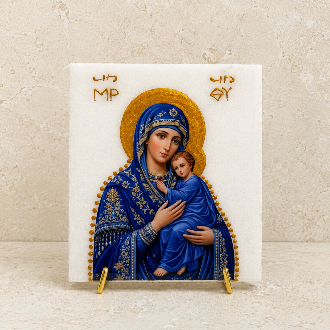 Mary & Jesus Marble Icon