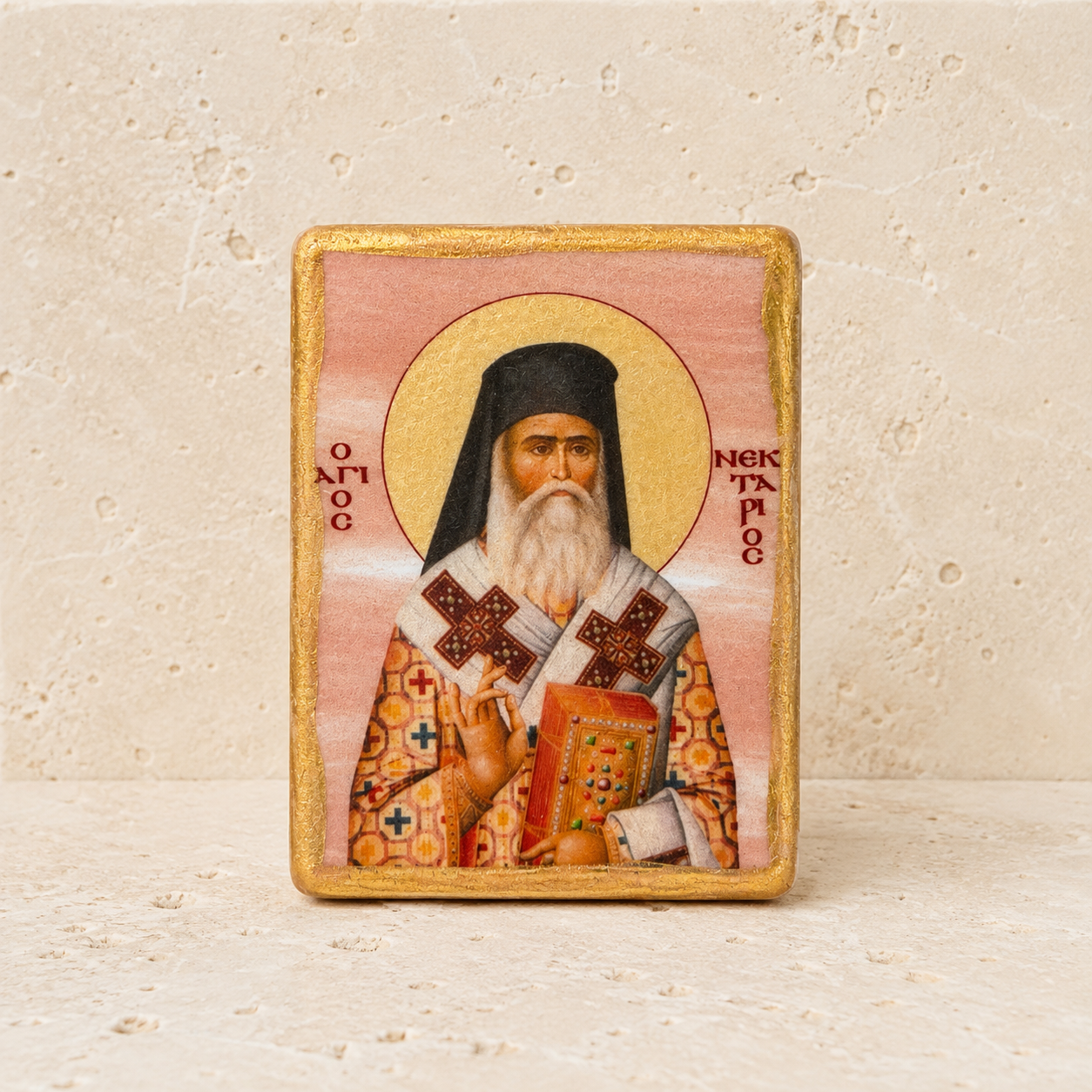 Saint Necktarios Marble Icon