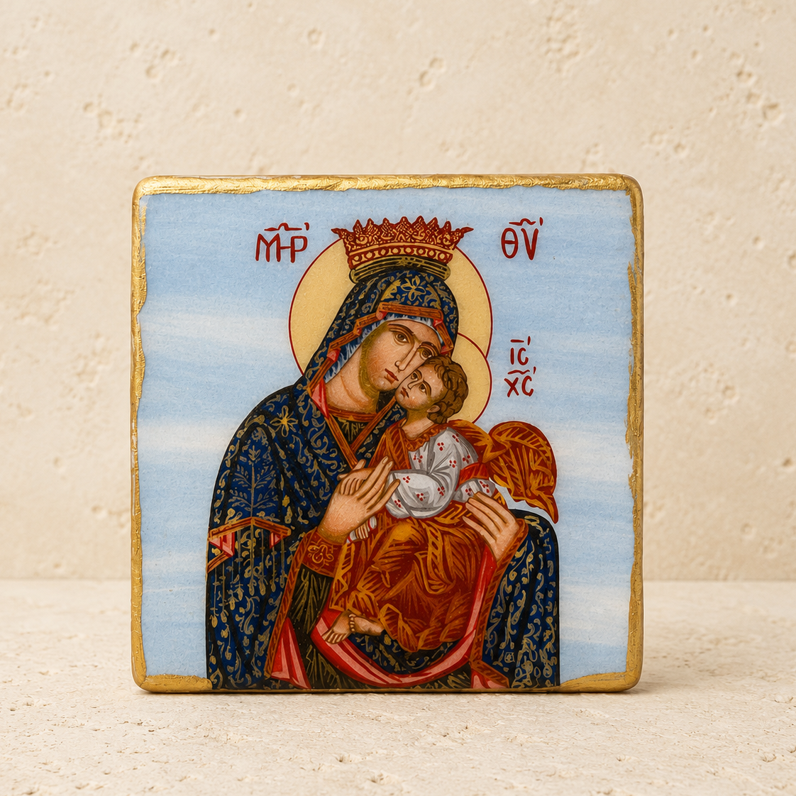 Mary & Jesus Marble Icon