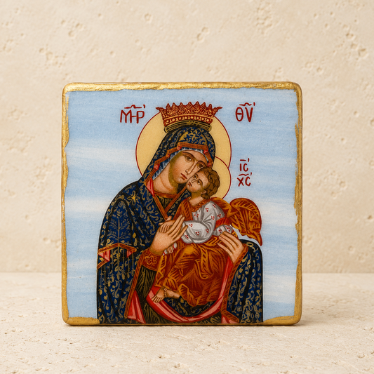 Mary & Jesus Marble Icon