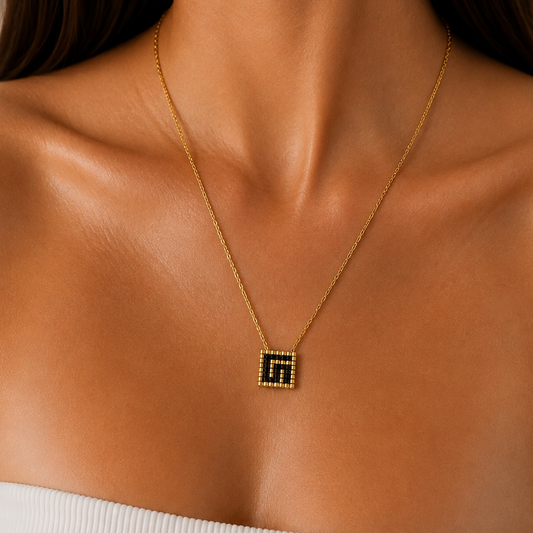 Greek Key Handwoven Black Necklace