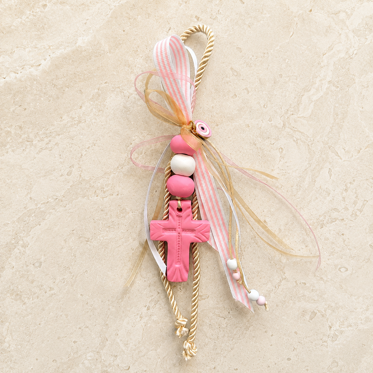 Blush Pink Cross Ornament & Evil Eye