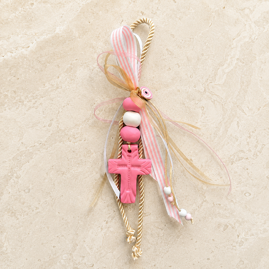Blush Pink Cross Ornament & Evil Eye